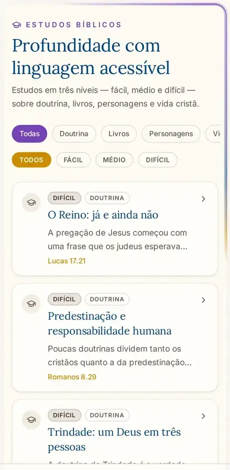 Tela Estudos do app Bíblia Fácil