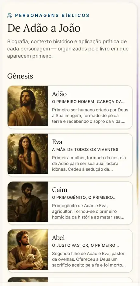 Tela Personagens do app Bíblia Fácil