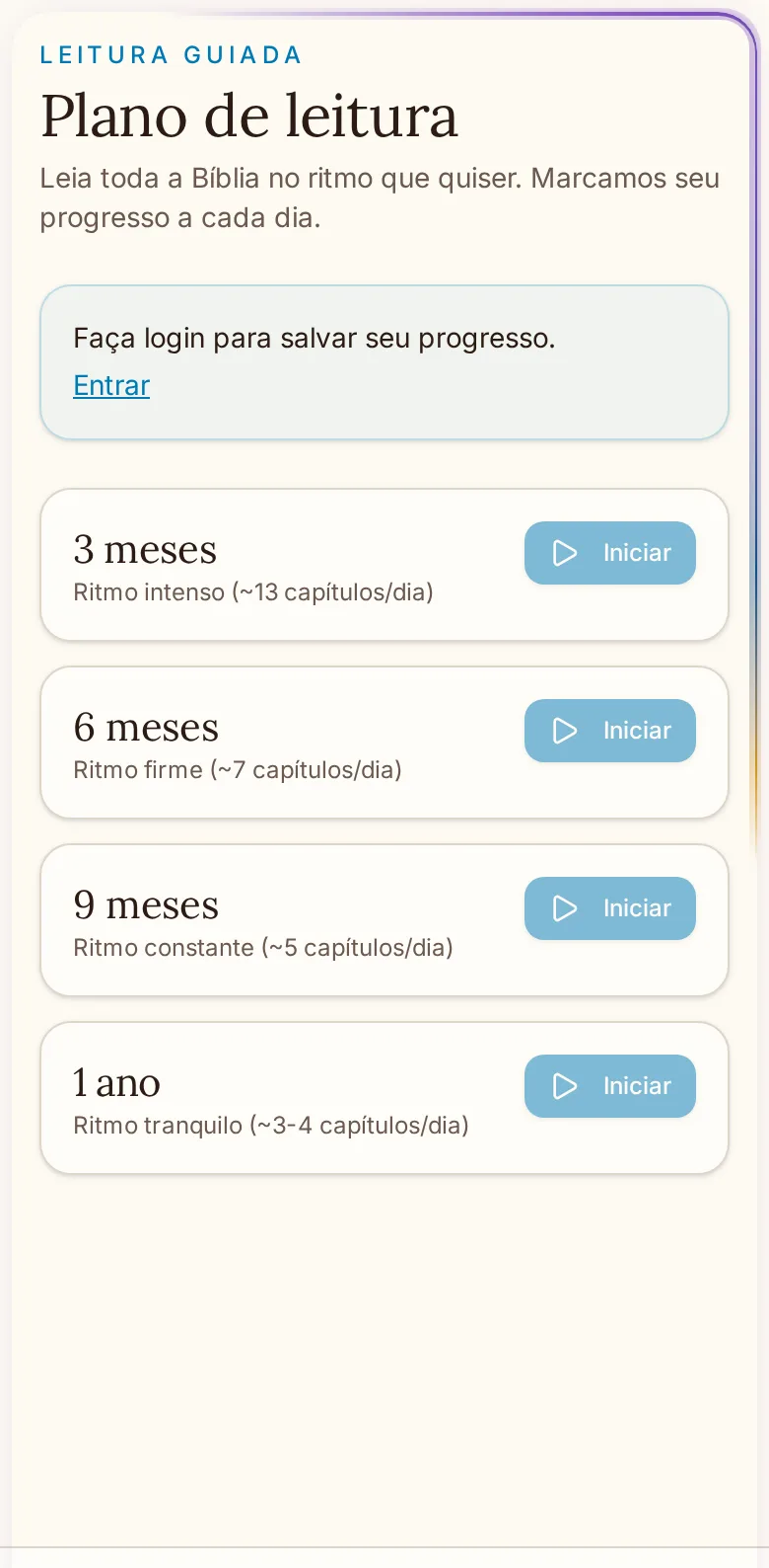 Tela Plano de leitura do app Bíblia Fácil