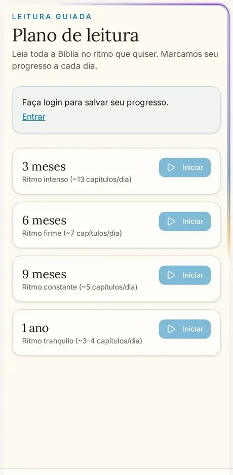 Tela Plano de leitura do app Bíblia Fácil